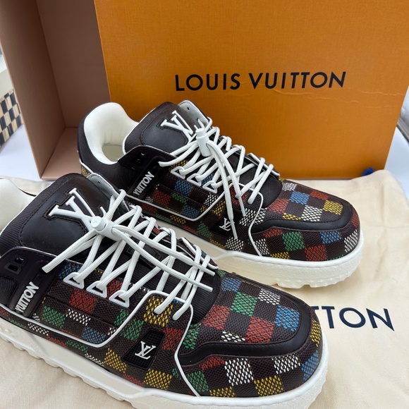 Men’s Louis Vuitton, LV trainer sneakers, Damier pattern Virgil Abloh size 10 - Picture 3 of 13